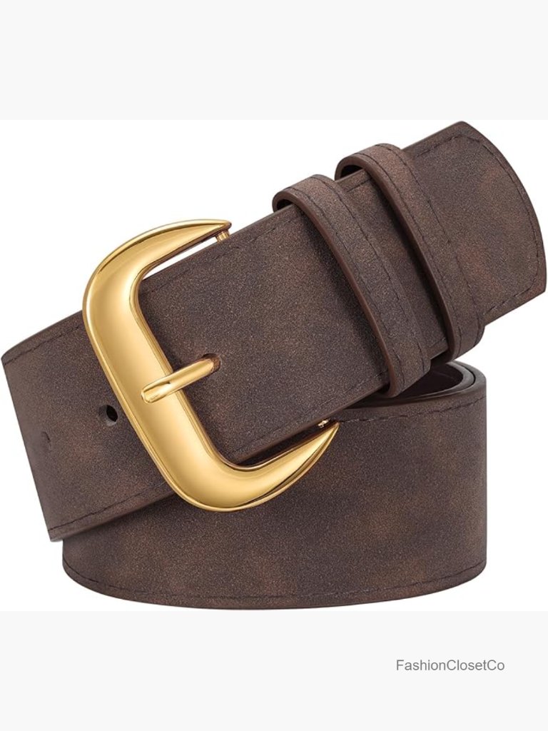 Wide Suede Belt With Retro Gold Buckle Chunky Waist Belt
